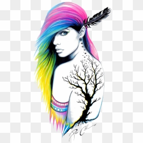 Tattoo Rainbow Lady Women Indian Feather - Picsart Color Tattoo Png, Transparent Png - indian lady png