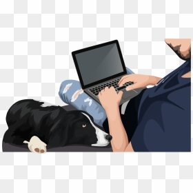 Man On Laptop With Collie - Netbook, HD Png Download - man with laptop png