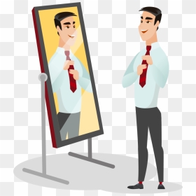 Man Looking In Mirror Illistration - Man Looking In Mirror Cartoon, HD Png Download - person looking png