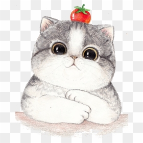 Cat And Tomato Cartoon, HD Png Download - kawaii cat png