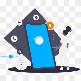 A Person Looking At The Giant Mobile Phone With The - Cartoon, HD Png Download - person looking png