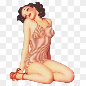 Vintage Clip Art Girl In Bathing Suit - Vintage Pinup Public Domain, HD Png Download - hot woman png