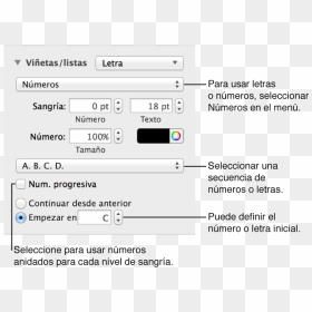 Controles Para Formatear Los Números Y Las Letras De - Google ドキュメント 番号 付き リスト 設定, HD Png Download - viñetas png