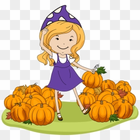 Girl Pumpkin Clipart Clip Royalty Free Download - Girl In Pumpkin Patch Cartoon, HD Png Download - pumpkin patch png