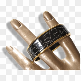 Hermes Black/white Enamel Gold Trim Ecriture Wide Bangle - Ring, HD Png Download - gold trim png