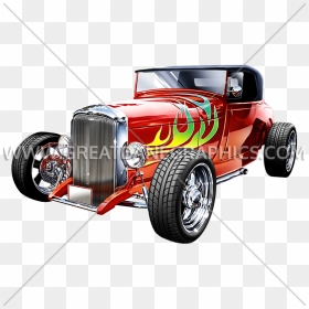 Hot Rod With Flames - Antique Car, HD Png Download - car flames png