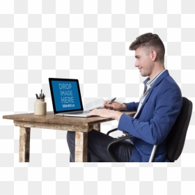 Man Working On His Macbook Png Mockup - Man Work On Computer, Transparent Png - mac book png