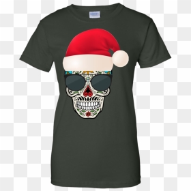 Sugar Skull With Christmas Santa Hat Day Of The Dead - St Patricks Day Jeep Shirts, HD Png Download - santa hats png