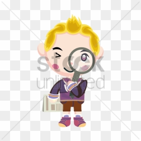 Cute Boy With Newspaper And Magnifying Glass Vector - Cartoon, HD Png Download - magnifying glass vector png