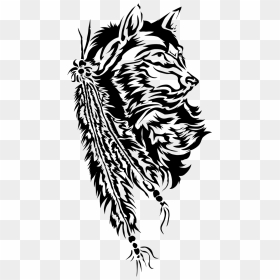 Tribal Wolf And Feathers By Starlightsmarti-d6u8p13 - Portable Network Graphics, HD Png Download - tribal wolf png