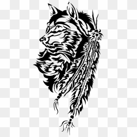 083527 Tribal Wolf And Feathers By Starlightsmarti-d6u8p13 - Wolf And Tribal Feather, HD Png Download - tribal wolf png