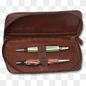 Aston Zipper 2-pen Case Brown Open - Leather, HD Png Download - open zipper png