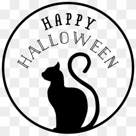 Cat Happy Halloween Stamp - Happy Halloween Clipart Black And White, HD Png Download - halloween cat png