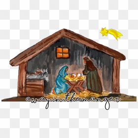 Christmas Manger Scene Clipart Clip Black And White - Mary And Joseph In A Manger, HD Png Download - nativity scene png