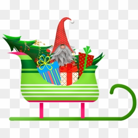Christmas Gnome In Santa"s Sleigh Clipart - Clipart Elf On The Shelf Cartoon, HD Png Download - santa's sleigh png