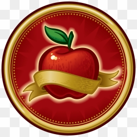 Red Apple Wrapped With A Golden Ribbon On A Red Circle - Apple Icon, HD Png Download - golden ribbon png