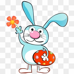 Easter Bunny With Egg And Flower Clipart - Cute Happy Easter 2018, HD Png Download - bunny silhouette png