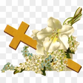 Cross Flowers Clipart Png Transparent Stock Antique - Cross And Flower, Png Download - gold flower png