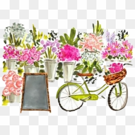 #watercolor #market #bike #bicycle #chalkboard #spring - Prints Evelyn Henson Background, HD Png Download - summer flowers png