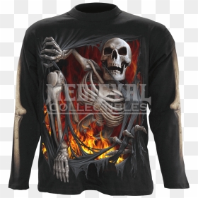 Death Re Ripped Mens Long Sleeve T Shirt - Skeleton Ripping Shirt, HD Png Download - ripped shirt png