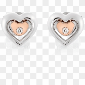 Silver & 14k Pink Gold Diamond Heart & Bear Earrings - Earrings, HD Png Download - diamond heart png