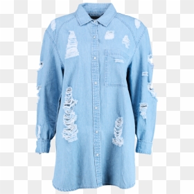 Oversized Ripped Denim Shirt, £20, Boohoo - Pocket, HD Png Download - ripped shirt png