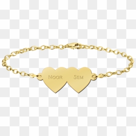 Bracelet With Two Hearts Of Gold - Gouden Armband Met Naam, HD Png Download - two hearts png