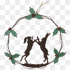 Shoeless Joe Boxing Hares Christmas Wreath, HD Png Download - holly garland png