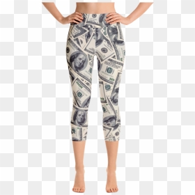 100 Dollar Bill Yoga Capri Leggings - Yoga Pants, HD Png Download - 100 bill png