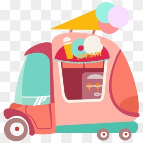 卡通粉色冰淇淋车- Ice Cream Van - Ice Cream Truck Transparent Background Png Clipart, Png Download - ice cream truck png