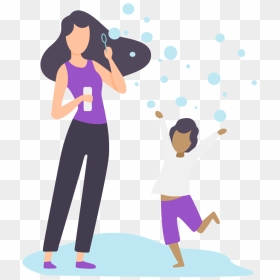 Mother Child Blowing Bubbles Clipart, HD Png Download - children running png