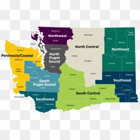 Map Of Washington State, Broken Into Nine Regions - Regions In Washington Ferry County, HD Png Download - washington state png