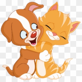 Cute Cats, Dogs Animation - Dog And Cat Hugging Clipart, HD Png Download - cute kitten png