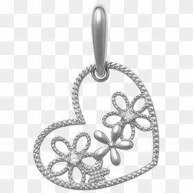 14k Solid Gold Flower Heart Pendant With Cz - Locket, HD Png Download - pendant png