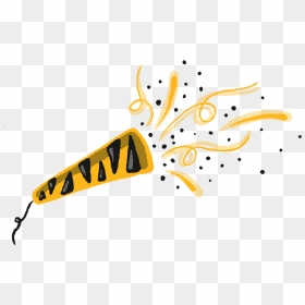 A Hand Drawn Sticker Of A Black And Gold Party Popper - Illustration, HD Png Download - celebration emoji png