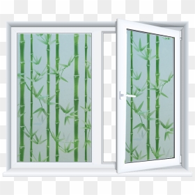 Window Glass Design Bamboo Leaves, HD Png Download - glass window png