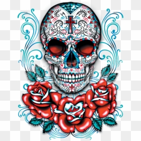 Red Roses Sugar Skull, HD Png Download - dia de los muertos skull png