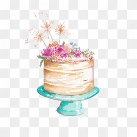 Icing Sugar Watercolor Wedding Cake Frosting Hummingbird - Watercolor Birthday Cake Clipart, HD Png Download - cake clipart png