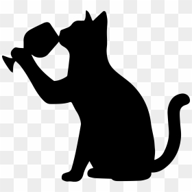 Cat Drinking Wine Opposite - Black Cat Drinking Wine, HD Png Download - jumping cat png