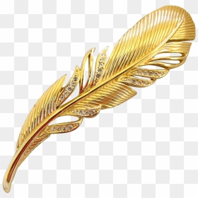 This Christian Dior Gold Plated And Rhinestone Feather - Gold, HD Png Download - gold feather png