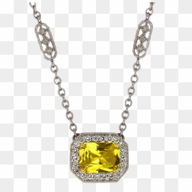 Yellow Sapphire Radiant Diamond Frame Pendant With - Silver Heart Diamond Chain, HD Png Download - diamond frame png