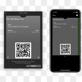 Makepass"s Pass Preview And The Finished Pass (right) - Apple Wallet Pass Qr Code, HD Png Download - ticket barcode png
