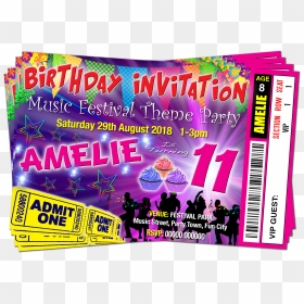 Music Festival Theme, Ticket Style, Pink Birthday Party - Music Festival Party Invitation, HD Png Download - birthday party png