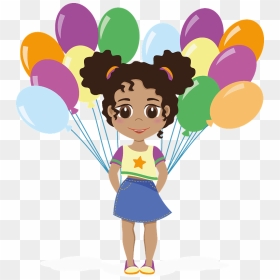 Birthday Girl With Balloons Clipart - Cartoon, HD Png Download - balloons clipart png