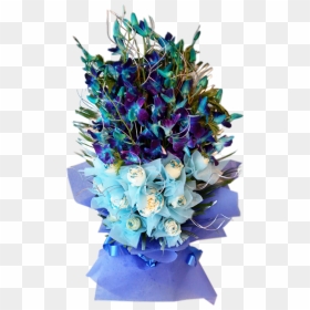 Blue Orchids And White Rose Bouquet - Transparent Bouquet Of Blue Roses, HD Png Download - rose bouquet png