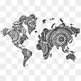 World Mandala Drawing Henna Map Free Clipart Hd Clipart - Mandala World Map Drawing, HD Png Download - white mandala png