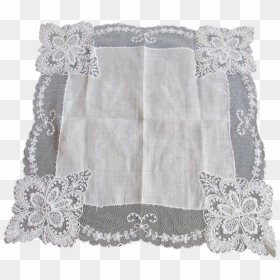 Antique Hanky Hankie Net Lace White Cotton Textile - Tablecloth, HD Png Download - lace ribbon png