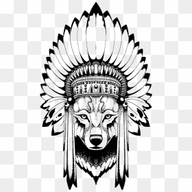 Indians Clipart Headdress - Native American Wolf Design, HD Png Download - headdress png