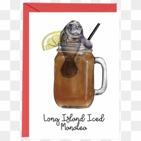 Funny Manatee Cocktail Birthday Card - Illustration, HD Png Download - long island iced tea png