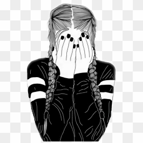 Transparent Sadness Inside Out Png - Drawing Of A Girl In Braids, Png Download - sad girl png